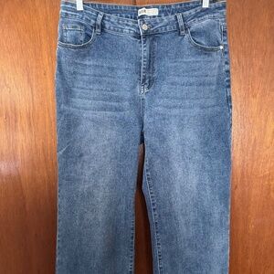 KatchMe Women's High Waisted Wide Leg Jeans Washed Blue Size 3X (Petite) US 16